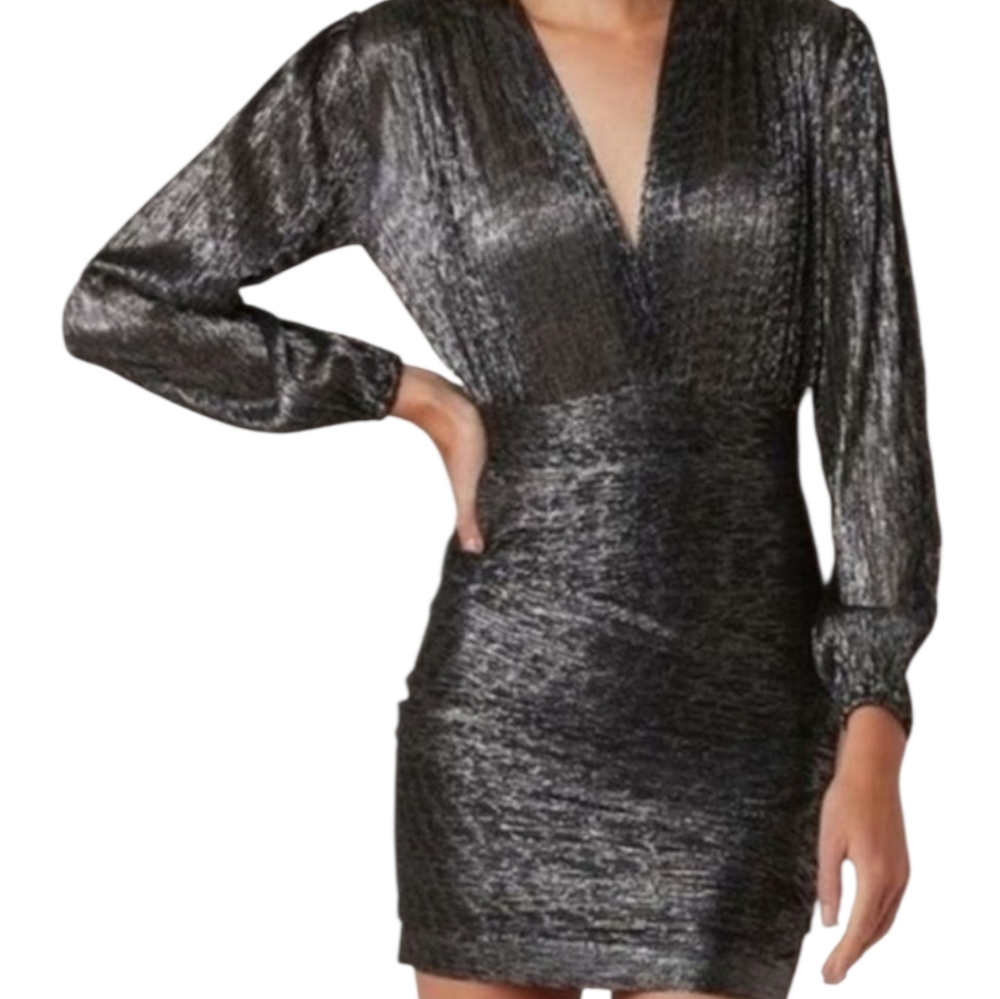 Maje Runny Metallic Drape Mini Dress Women's EU 36 US S Party Wedding FLAW